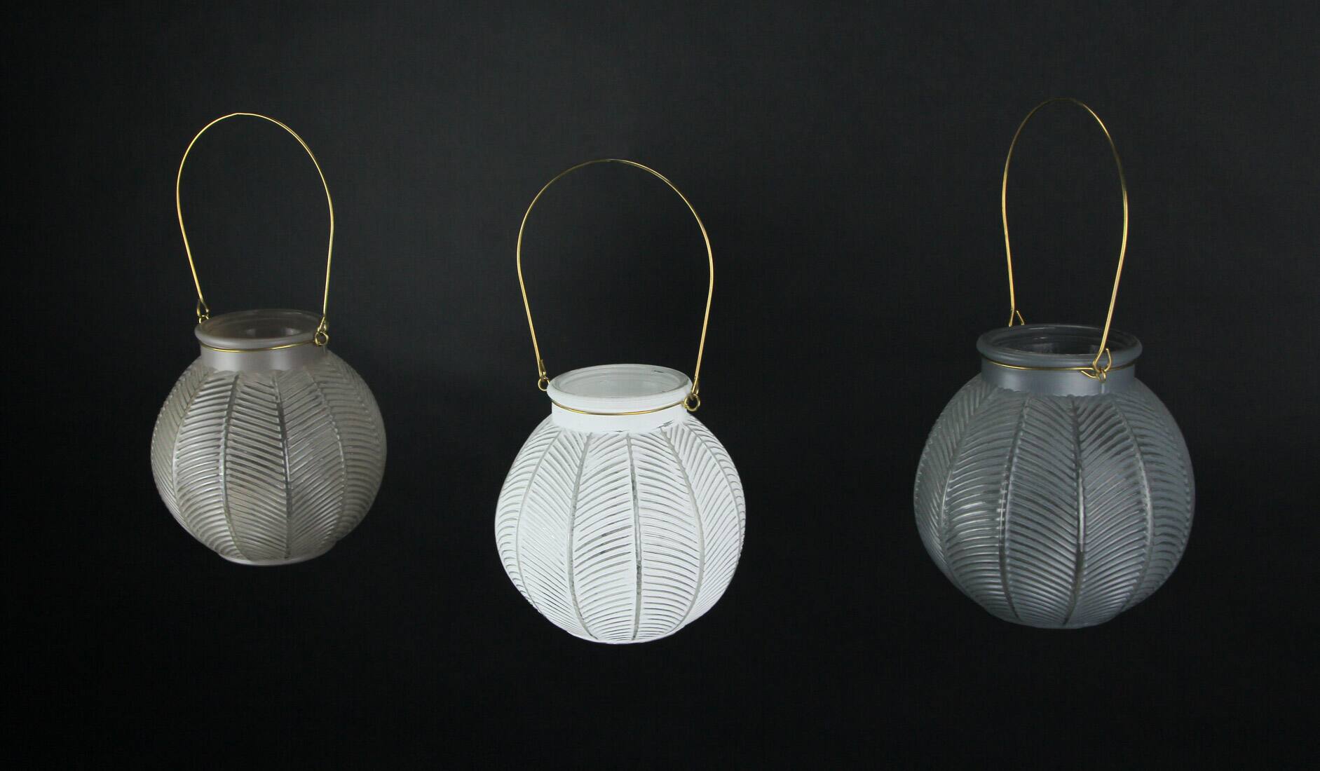 Alt View 1. Things2Die4 - Set of 3 Textured Pink, White & Gray Glass 6 Inch Diameter Candle Lanterns Wire Handles - Multicolored.