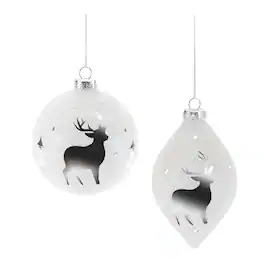 BreeBe - Glittered Glass Deer Ornament (Set of 6) - Gray