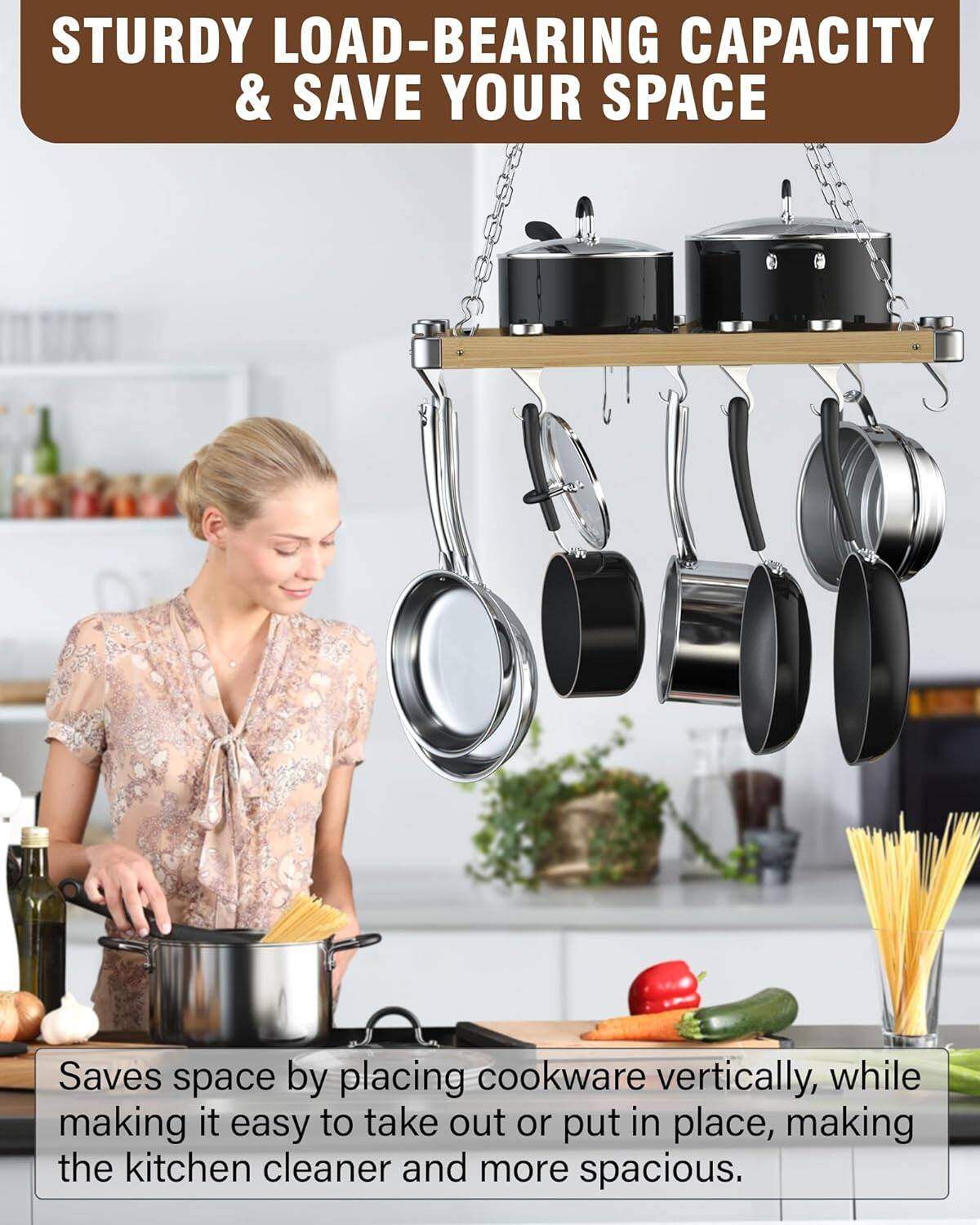 STURDY LOAD-BEARING CAPACITY & SAVE YOUR SPACE

Saves space by placing cookware vertically, while making it easy to take out or put in place, making the kitchen cleaner and more spacious.