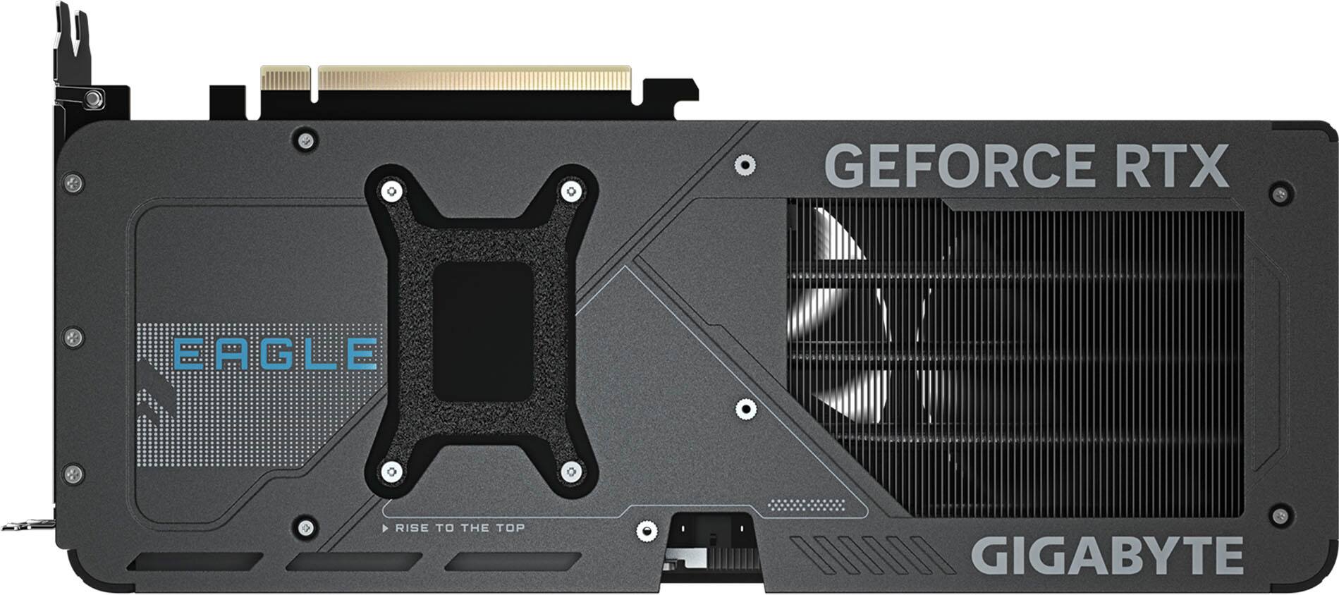 The text on the image is grouped as follows:

GEFORCE RTX EAGLE RISE TO THE TOP GIGABYTE