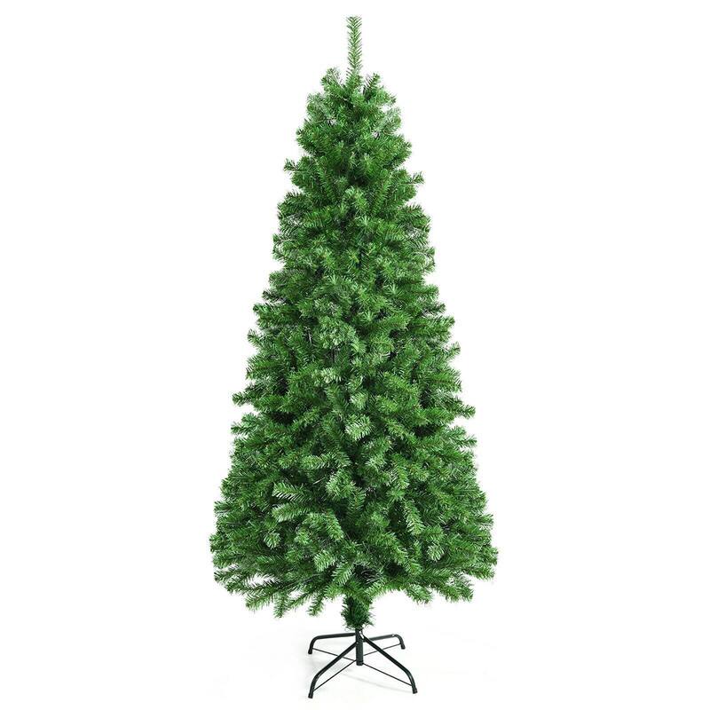 Angle. WELLFOR - 7 ft Pre‑lit Fiber‑Optic Artificial Christmas Tree with 820 Branch Tips,Christmas Indoor Decorations for Home Office - Green.
