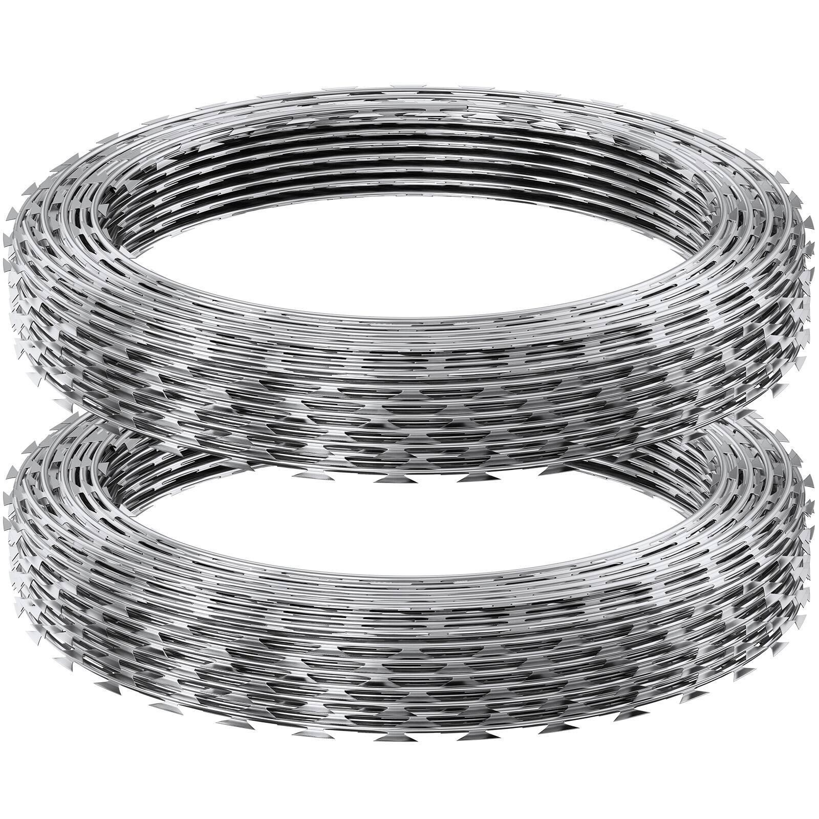 Alt View 5. VEVOR - Razor Wires, 98 ft Razor Barbed Wire, 2 Rolls Razor Wire Fencing Razor Fence, Razor Ribbon Barbed Wire Galvanized Razor - Silver.
