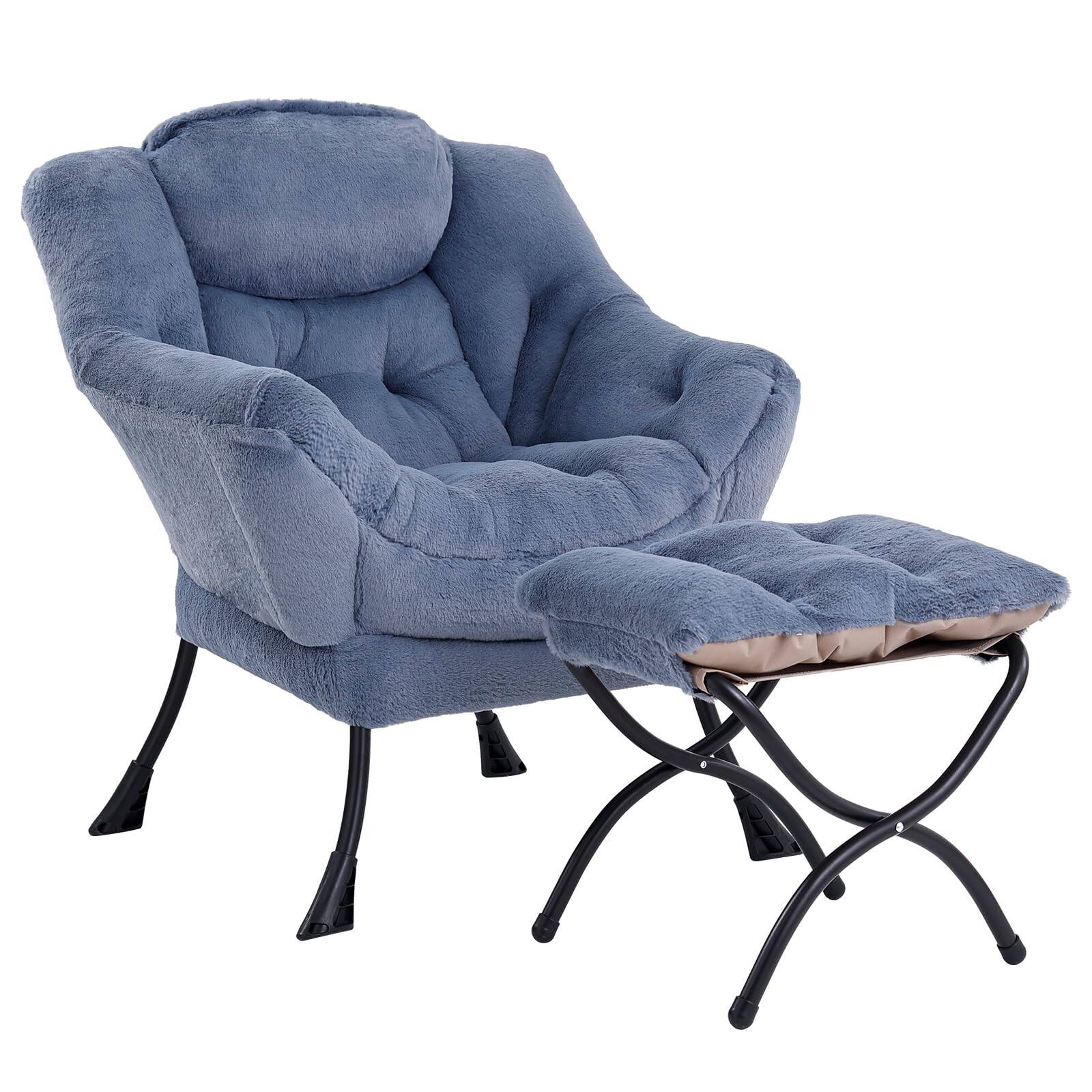 Front. Fabibe - Lazy Chair, Modern Chair with Folding Footrest, Lounge Accent Chair,Comfortable Reading Chair. - Plush Light Blue.