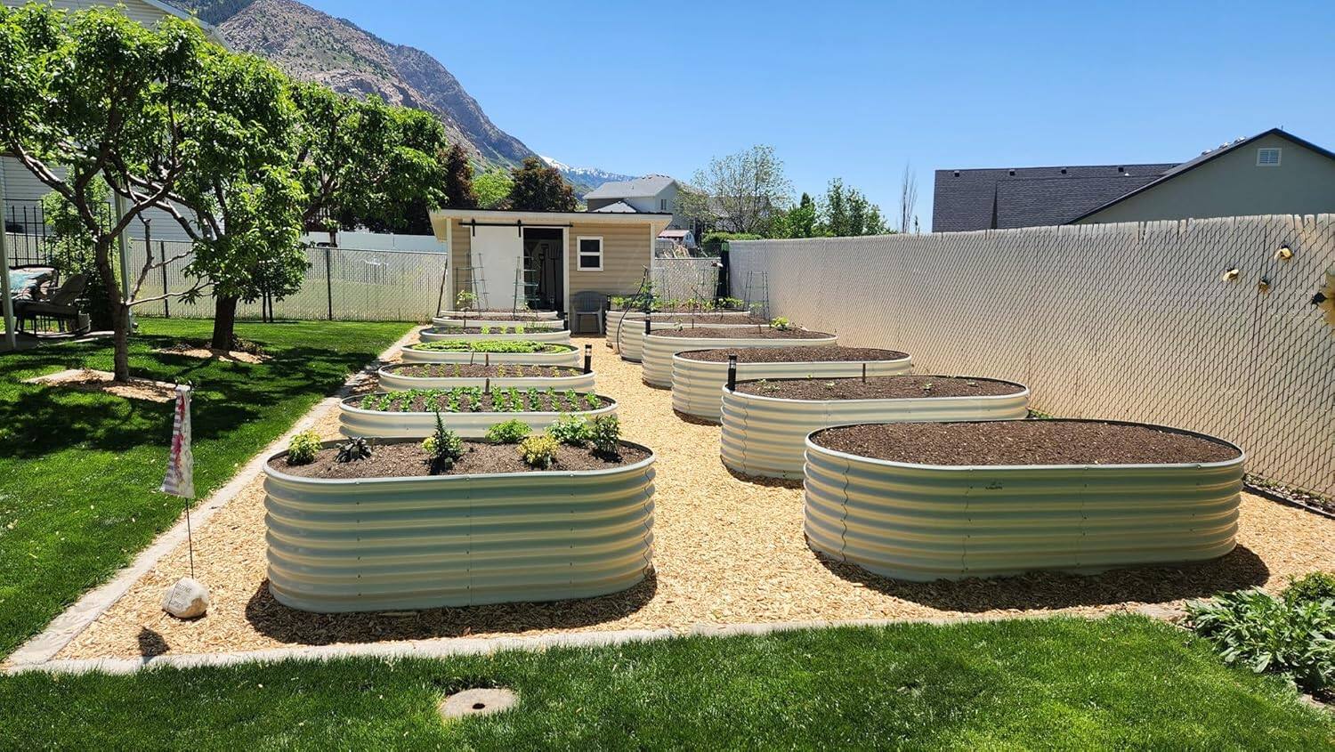 Alt View 5. A Anleolife - 3-Pack Metal Oval Raised Garden Bed Planter Box for Planting Vegetables Flowers Herb (96 in. L x 48 in. W x 24 in. H) - White.