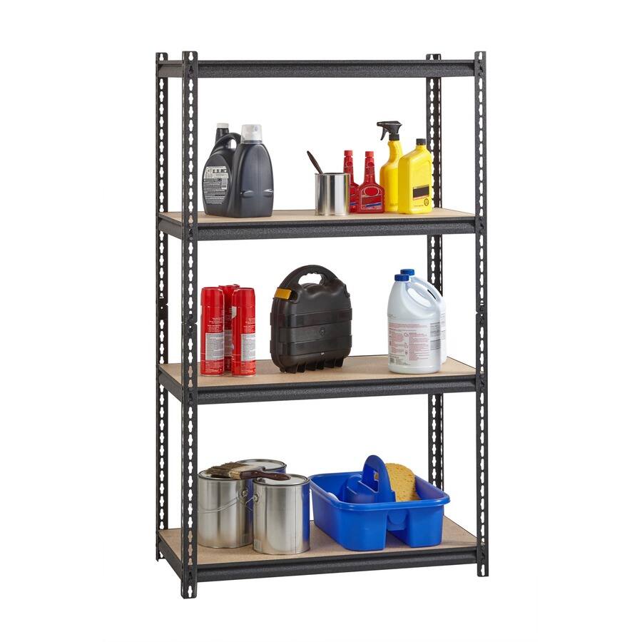 Left. Lorell - Lorell Iron Horse 2300 lb Capacity Riveted Shelving 4 Shelf 60" H x 36" W x 18" D Black Steel Particleboard - Black.