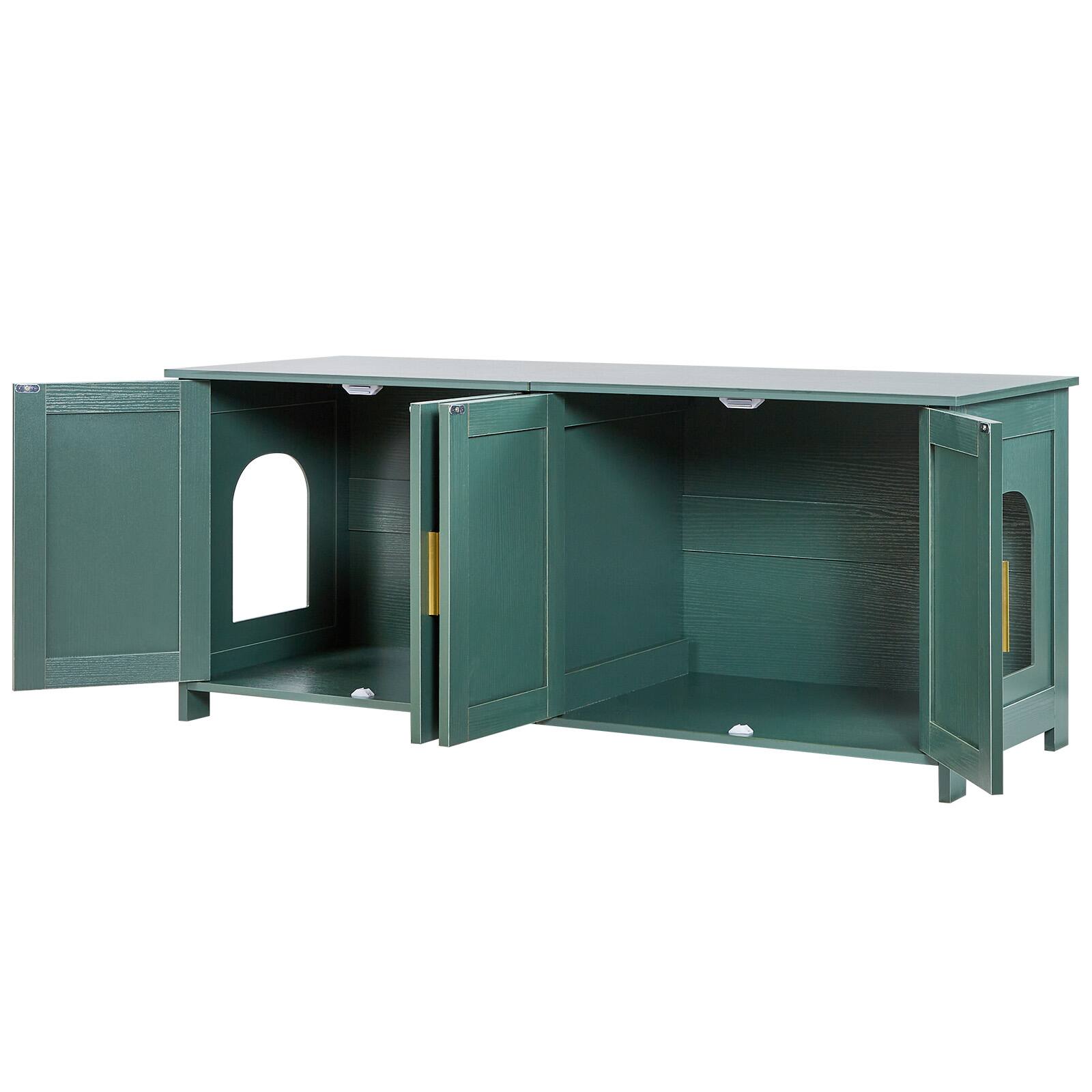 Alt View 5. VEVOR - Cat Litter Box Enclosure for Multi Cats, 47.2 in Hidden Litter Box Cabinet with 4 Doors & 2 Entries, Indoor Cat Washroom - Green.