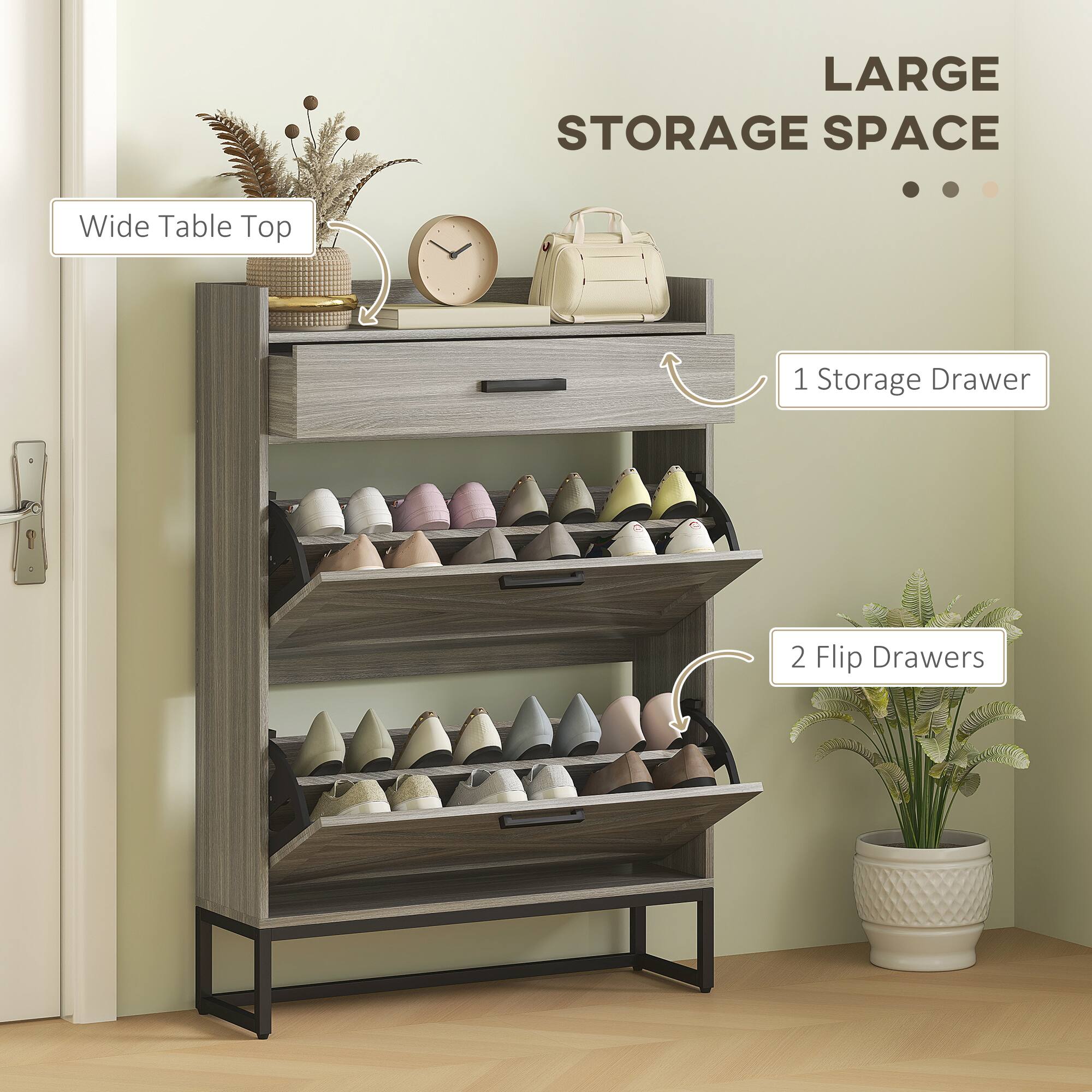 LARGE STORAGE SPACE
Wide Table Top
1 Storage Drawer
2 Flip Drawers