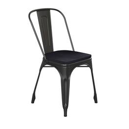 Emma + Oliver - Perth Metal Stacking Dining Chairs with Poly Resin Seats for Indoor/Outdoor Use - Black Seat/Black Frame