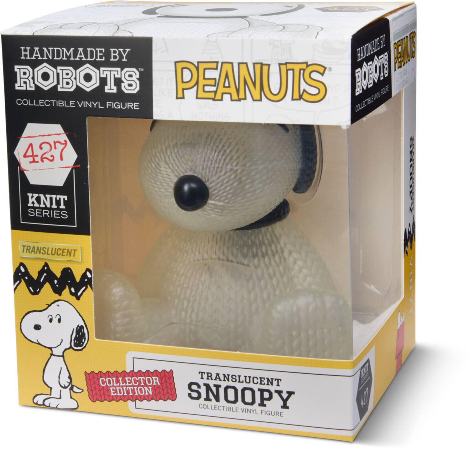 5 HANDMADE BY ROBOTS 6 PEANUTS BOBO FIN PFE COLLECTIBLE VINYL FIGURE COLLECTIBLE 427 KNIT SERIES ADOK TRANSLUCENT M TARIA COLLECTOR TRANSLUCENT EDITION SNOOPY COLLECTIBLE VINYL FIGURE