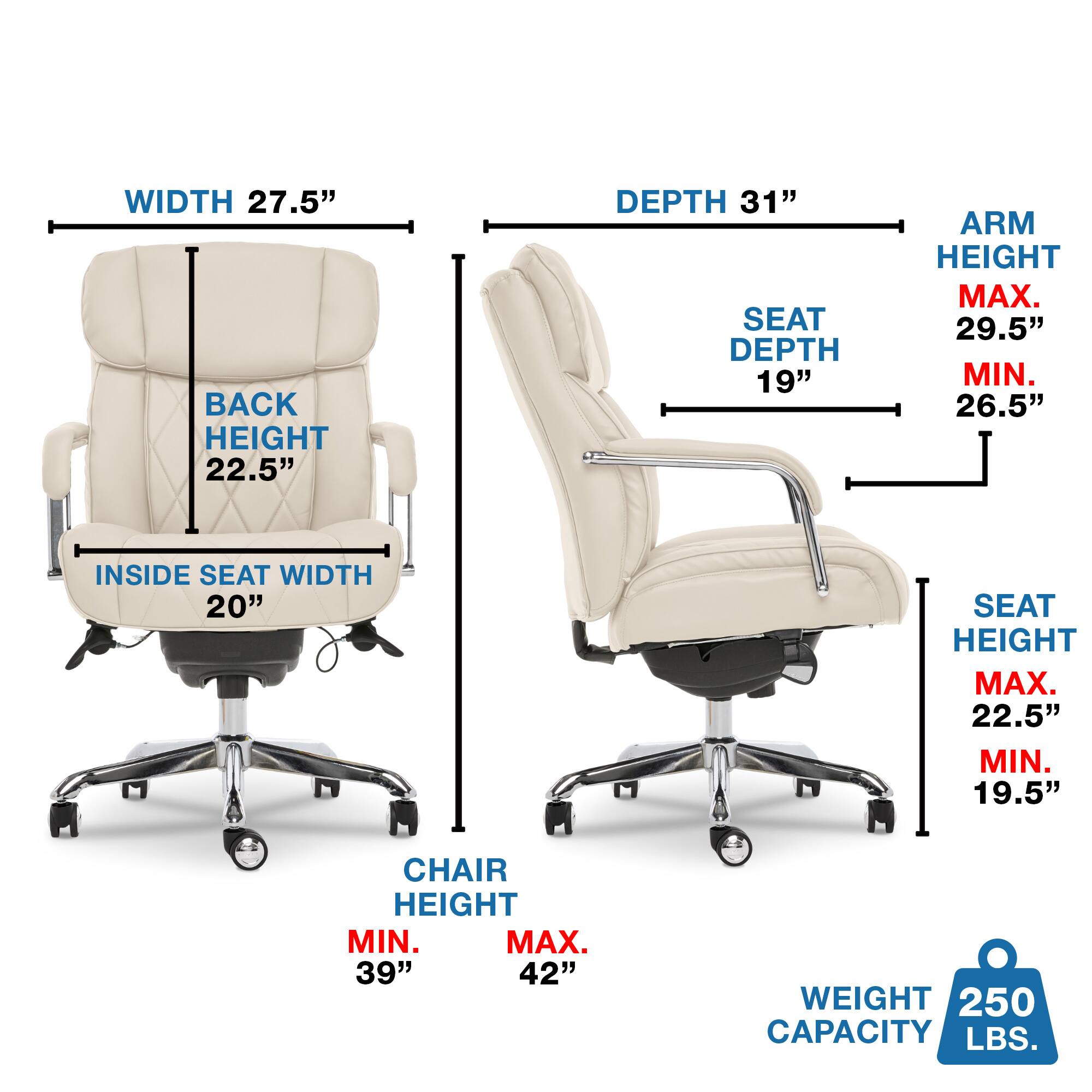 Alt View 14. La-Z-Boy - Comfort and Beauty Sutherland Diamond-Quilted Bonded Leather Office Chair - Light Ivory.