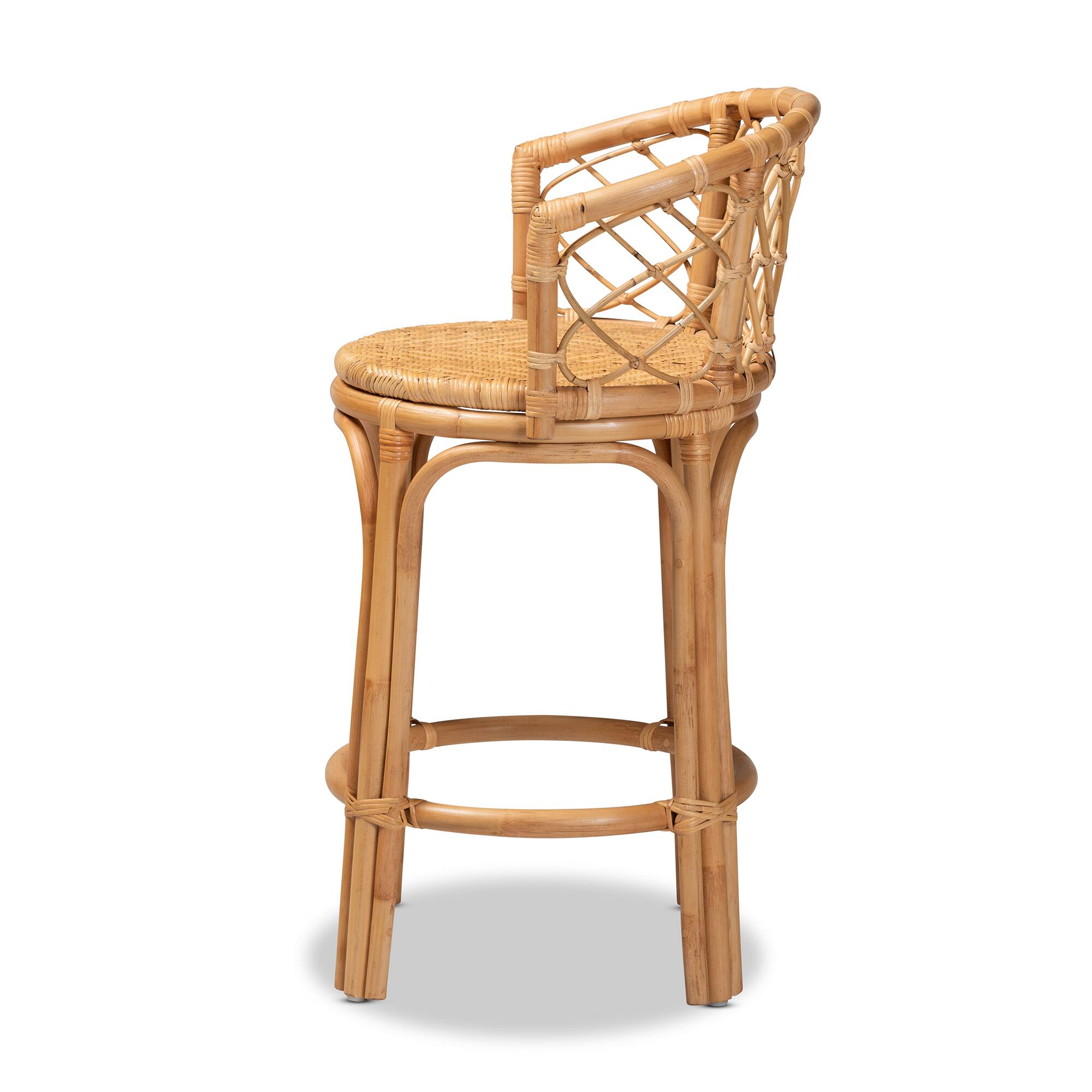 Left. bali & pari - Orchard Modern Bohemian Natural Rattan Counter Stool - Natural Brown.