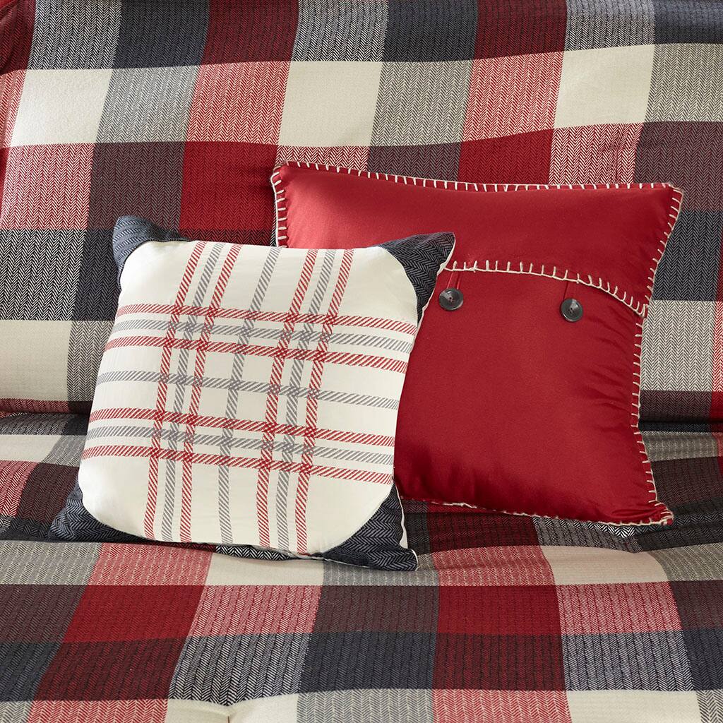 Alt View 3. Gracie Mills - Gracie Mills Nanette 7-Piece Bufallo Plaid Printed Herringbone Comforter Set - Red.