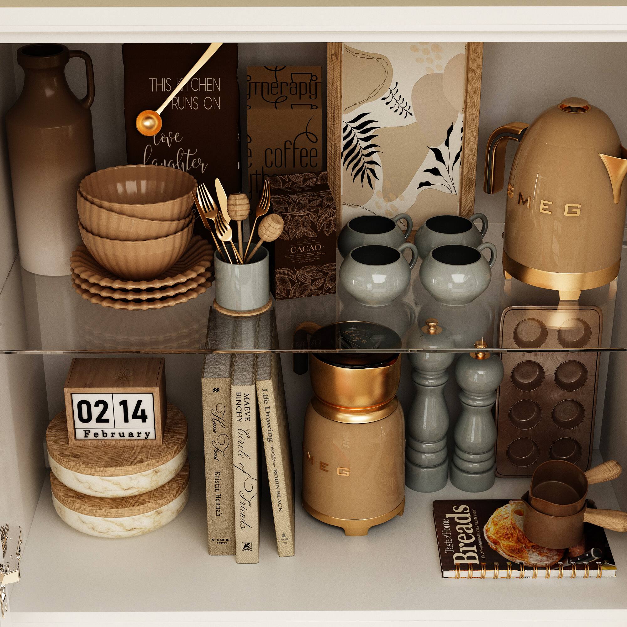 THIS KITCHEN RUNS ON love Ranaltor coffee MEG E CAGAO - - 02 14 February - Life Hee BINCHY MAEVE Drawing Ti Circle  Kristin ABION Hannah Prinds BLACK a    aida E IC un TastevHome Breads