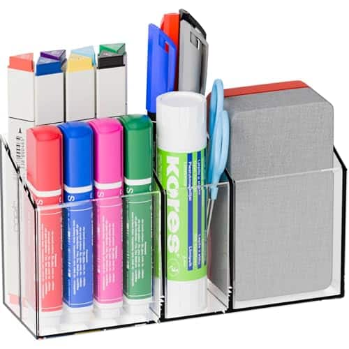 Vulpecula Spade - Non Slip Magnetic Marker Holder for Whiteboard - with Magnet and Adhesive - Clear Acrylic Magnetic Pen Cup and Dry Erase