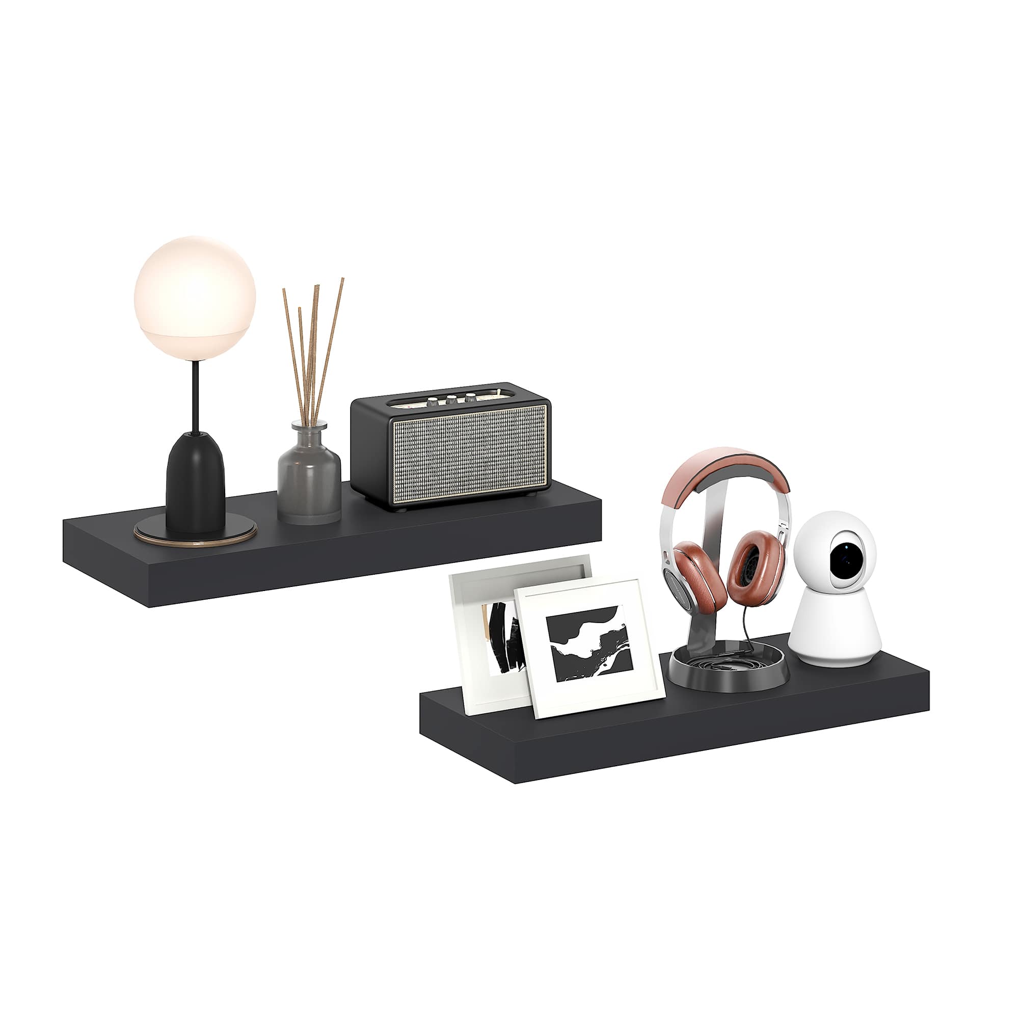 Furinno - TANNA Set of 2 Floating Shelves for Wall, 9 x 24 Wall Shelf, Wall Mounted Shelf with Invisible Bracket, 2-in Thick - Americano