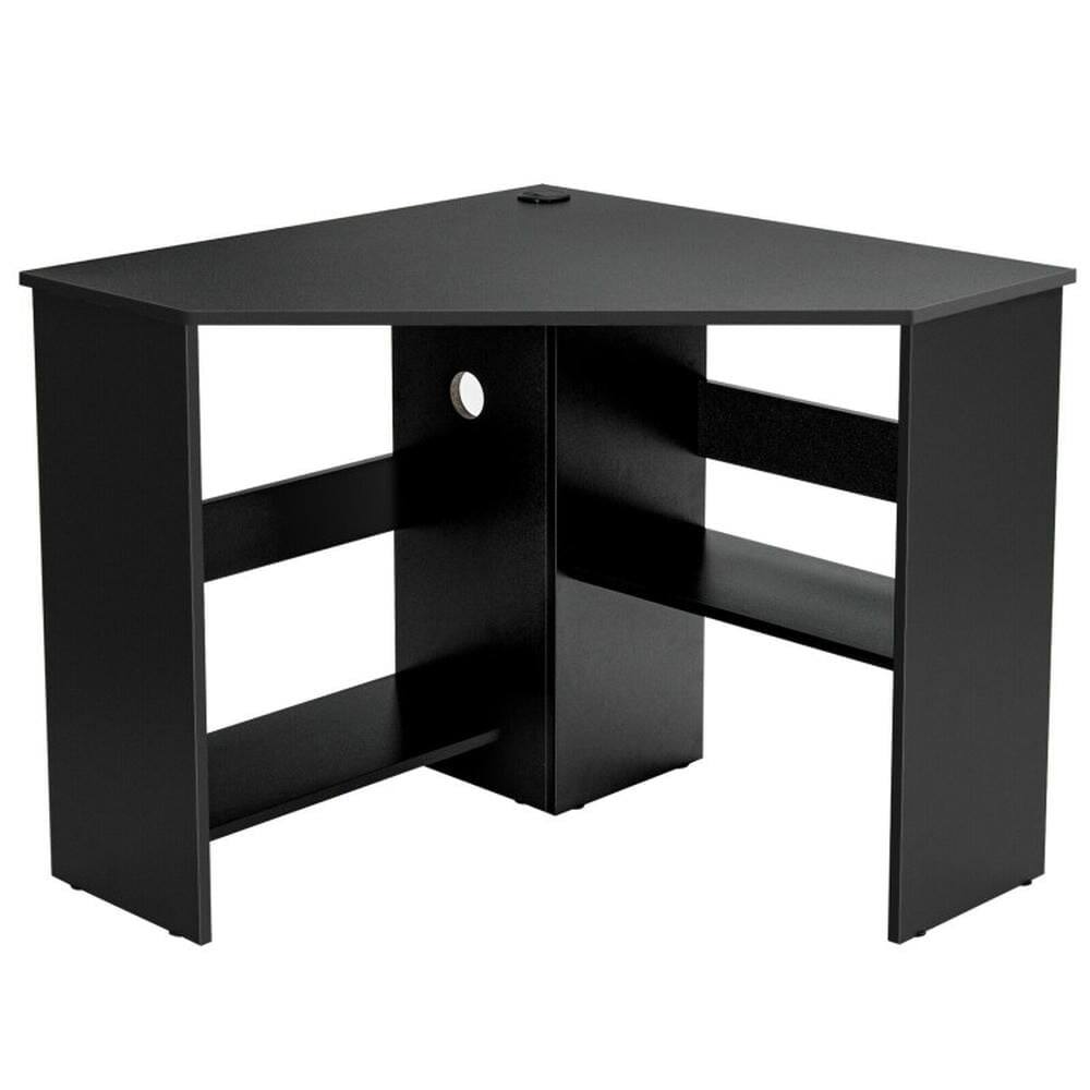 Angle. Pefilos - Corner Computer Desk Triangle Writing Workstation with Storage Shelf-Black, Office Desk, Gaming Computer Desks for Study - Black.
