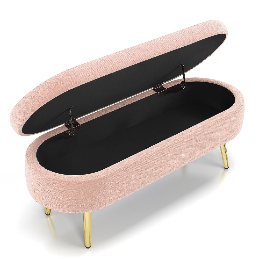 Alt View 6. Ropilly - Ropilly Pink Oval Storage Bench Flannel Upholstered Ottoman with Metal Legs - Pink.