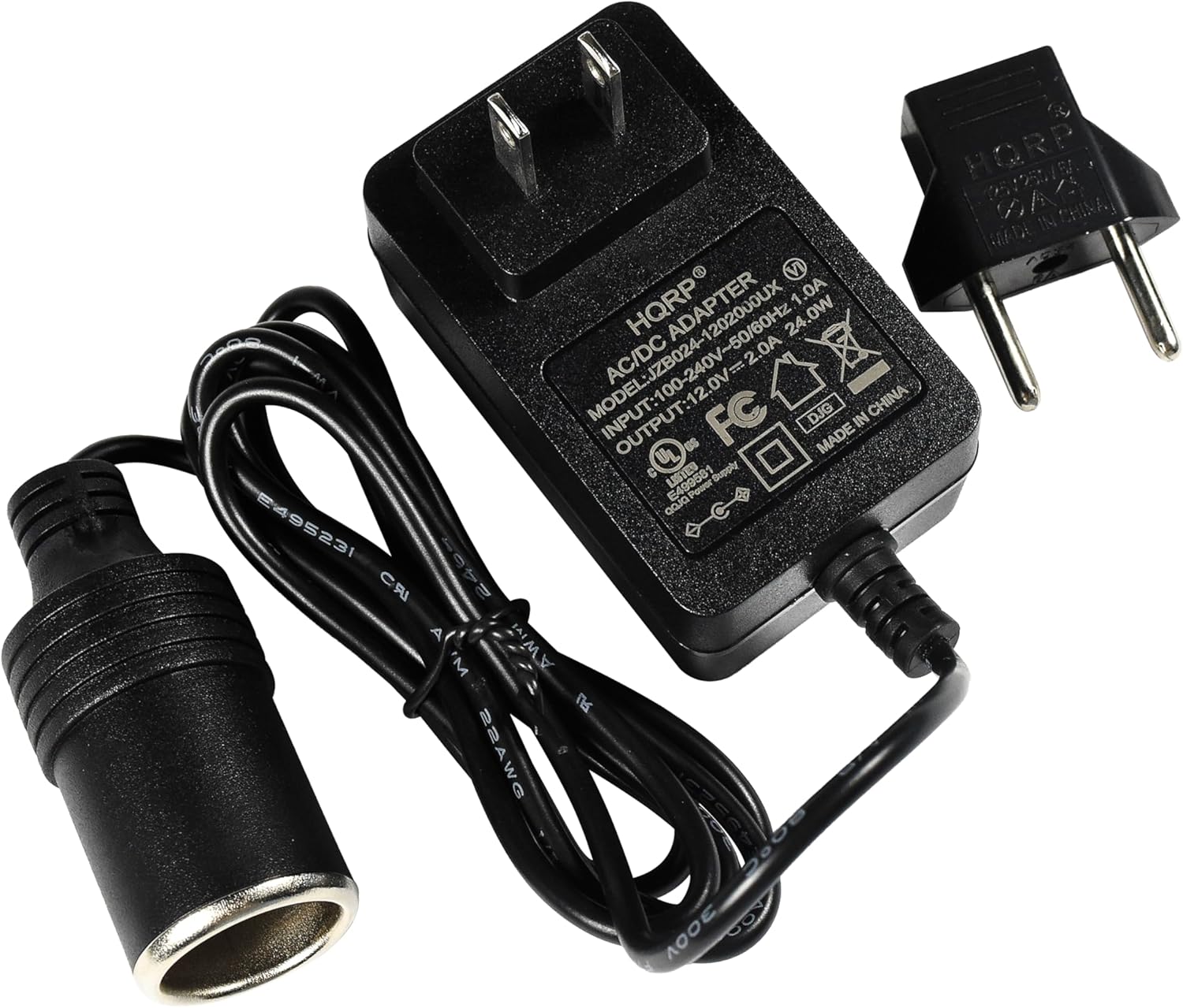 V HQRP ADAPTER 1 1.0A WO. 24 AC/DC INPUT:100-240V~50/60Hz FC DJG IN CHINA OUTPUT:12V 2.0A US MADE LSVED Supply COJP Pewor aaJa 2495231 IRO 2465 A 'M AWN I 22AWG HQRP notg_2tRncribe SAA IN CHINA MADI 300 CO%