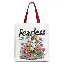OrnamentallyYou - Floral Leopard Christian Canvas Tote Bag, Fearless For My God Is Always With Me Isaiah 41:13 - White Red