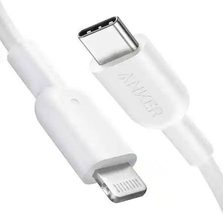 Front. Anker - Anker USB C to Lightning Cable, 321 USB-C to Lightning Cable (3ft,White) - White.