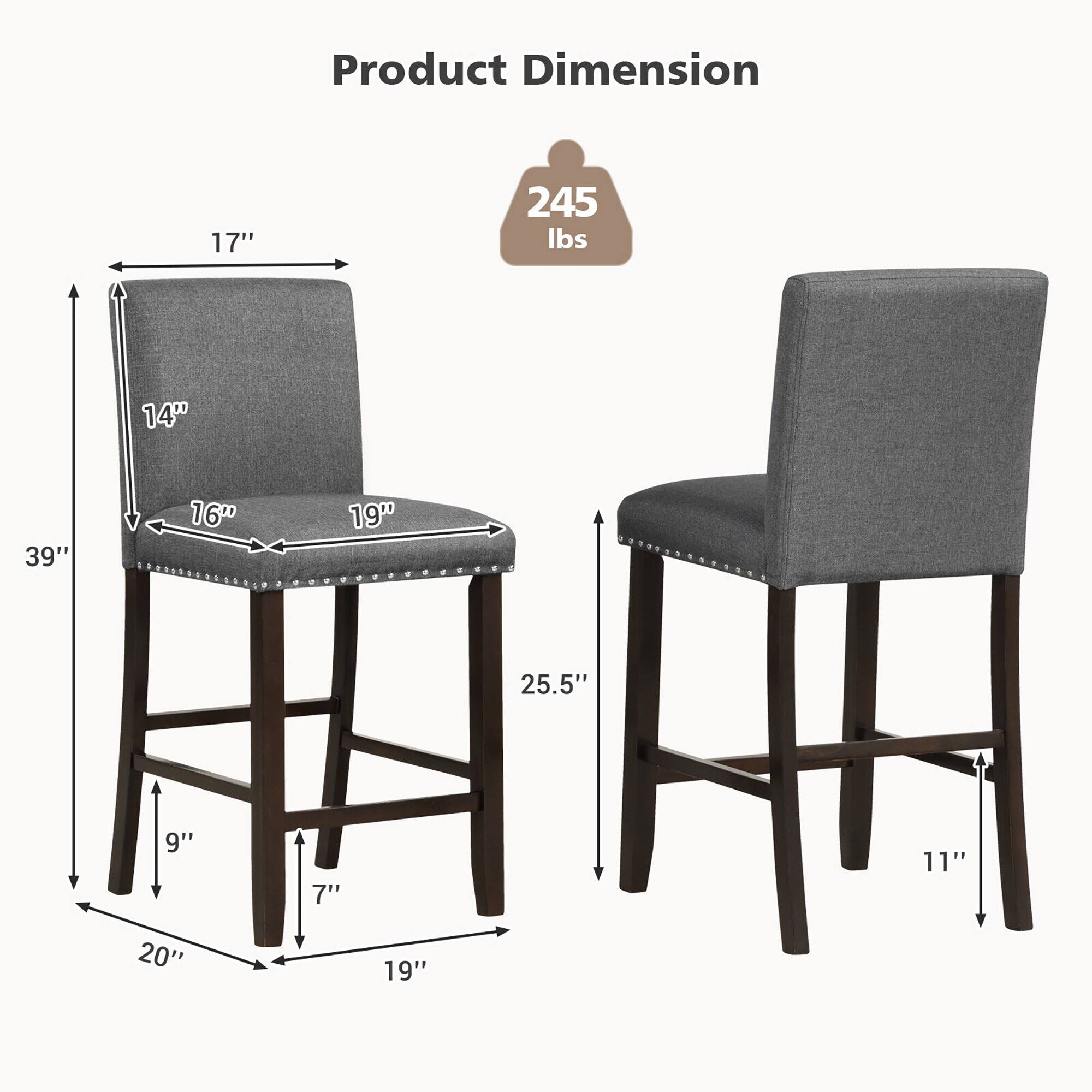 Product Dimension 245 Ibs 17" 14" 39" 16" 19" 25.5" 9" 7" 11" 20"