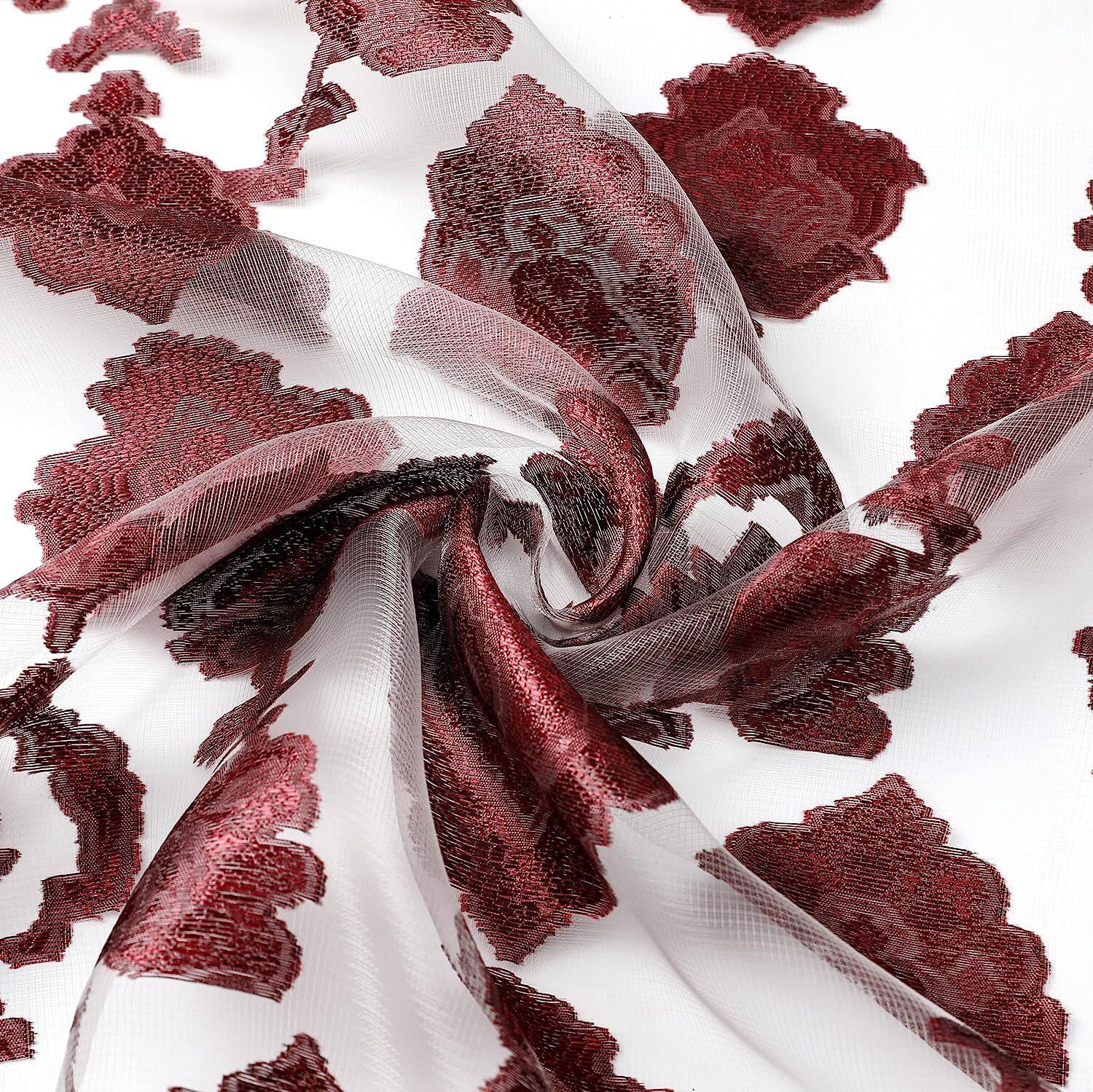 Back. Kate Aurora - Moroccan Accents by Kate Aurora 1 Piece Rod Pocket Clipped Elegant Sheer Curtain Panel - Burgundy - Burgundy.