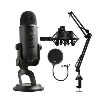 Blue Microphones Blue Yeti Microphone (Blackout) with Boom Arm Blue Microphones Blue Yeti Microphone (Blackout) with Boom Arm