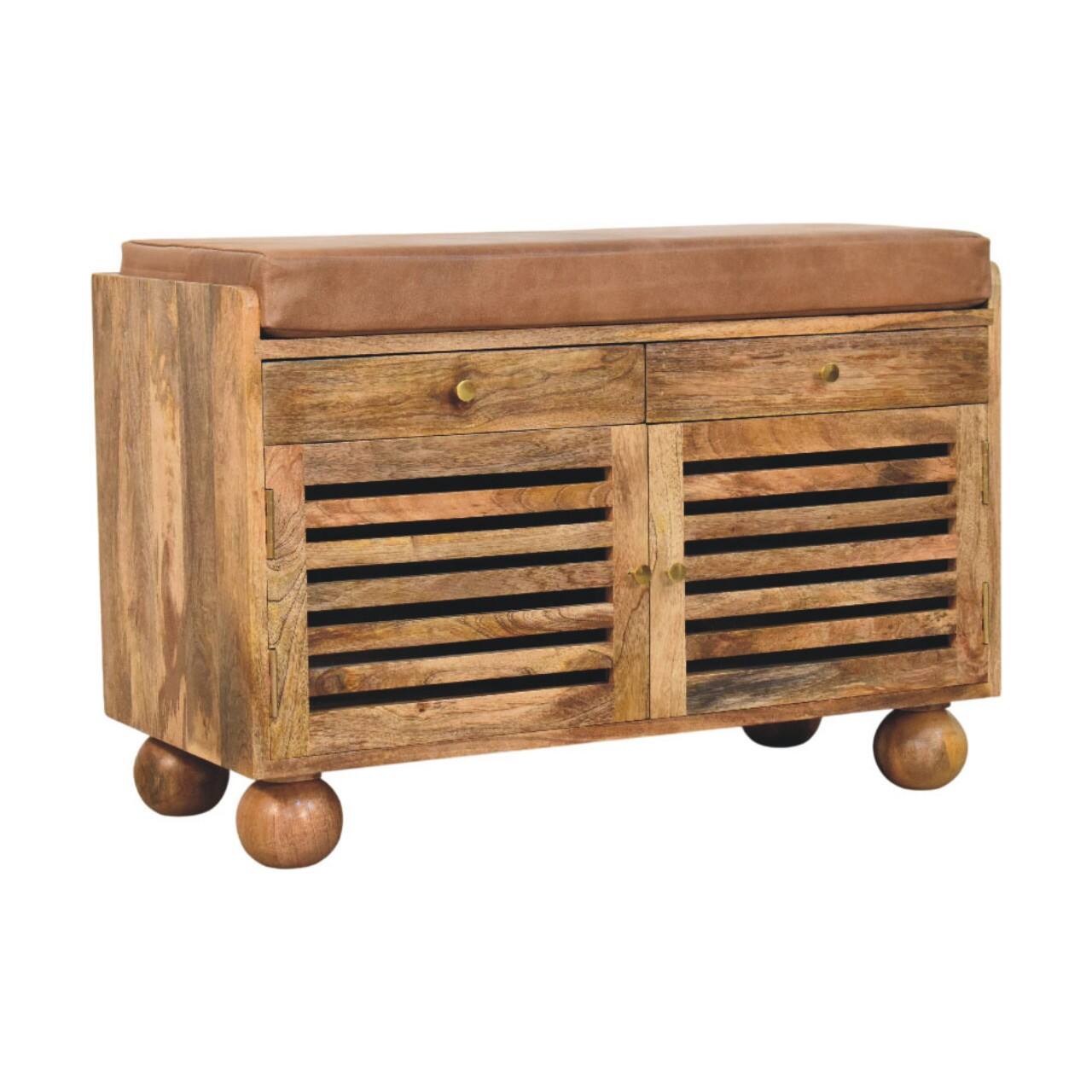 Angle. Artisan Furniture - Artisan Furniture Solid Wood Oakridge Leather Shoe Cabinet, 2 Drawers, 4 Shelves, Beige - Beige.