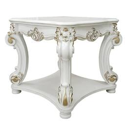 Manhattan Lane - Jess 30 Inch Side End Table, Classic Scrolled Legs, 1 Shelf - White, Gold