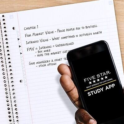 CHAPTER 1  
FAIR MARKET VALUE - PRICE PEOPLE PAY TO BUY/SELL  
INTRINSIC VALUE - WHAT SOMETHING IS ACTUALLY WORTH  
FMV < INTRINSIC = UNDERVALUED  
- BUY MORE  
- HOPE THE MARKET GIVES MANAGERS A SHORT TERM  
- STOCK OPTIONS  
GIVE MANAGERS A STAR  
FIVE STAR  
BUILT TO STUDY  
STUDY APP