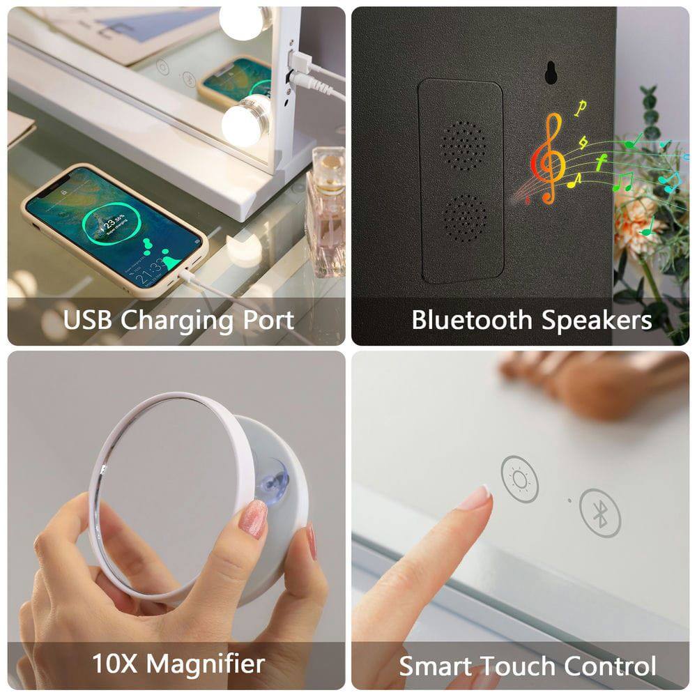 - USB Charging Port
- Bluetooth Speakers
- 10X Magnifier
- Smart Touch Control