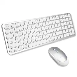 Macally - Bluetooth Mac Keyboard and Mouse - Compact (2 Zone) Wireless Apple Keyboard and Mouse Combo with Number Pad - Mu - Silver
