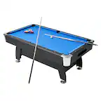 Front. VEVOR - Pool Table, 7ft Portable Billiards Tables, Adjustable Feet Stable Game Table, Entertainment Set Includes Ball, Cue - Black + Blue.