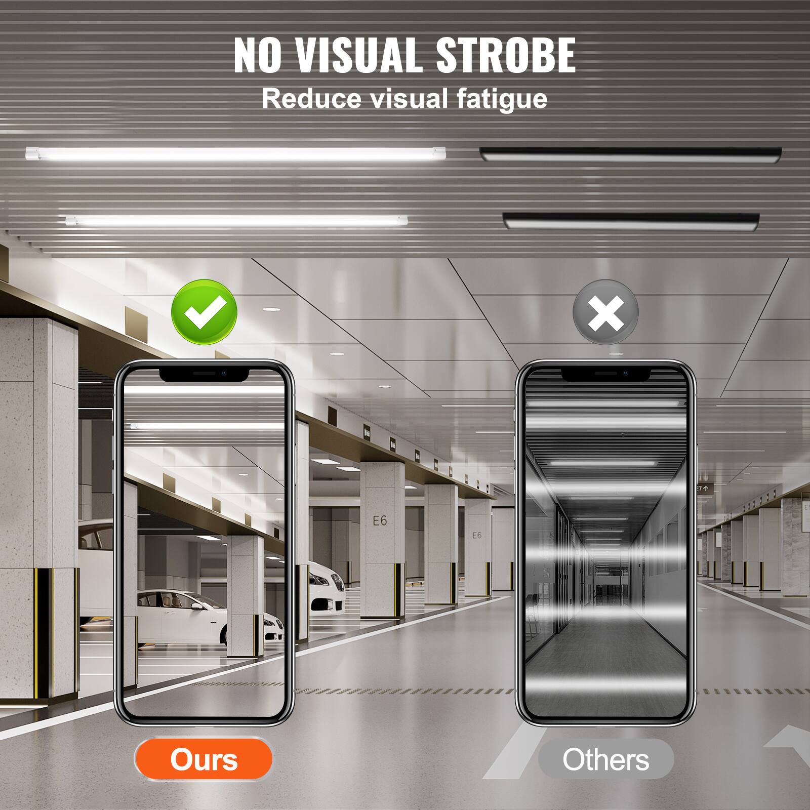 NO VISUAL STROBE  
Reduce visual fatigue  

Ours  
Others