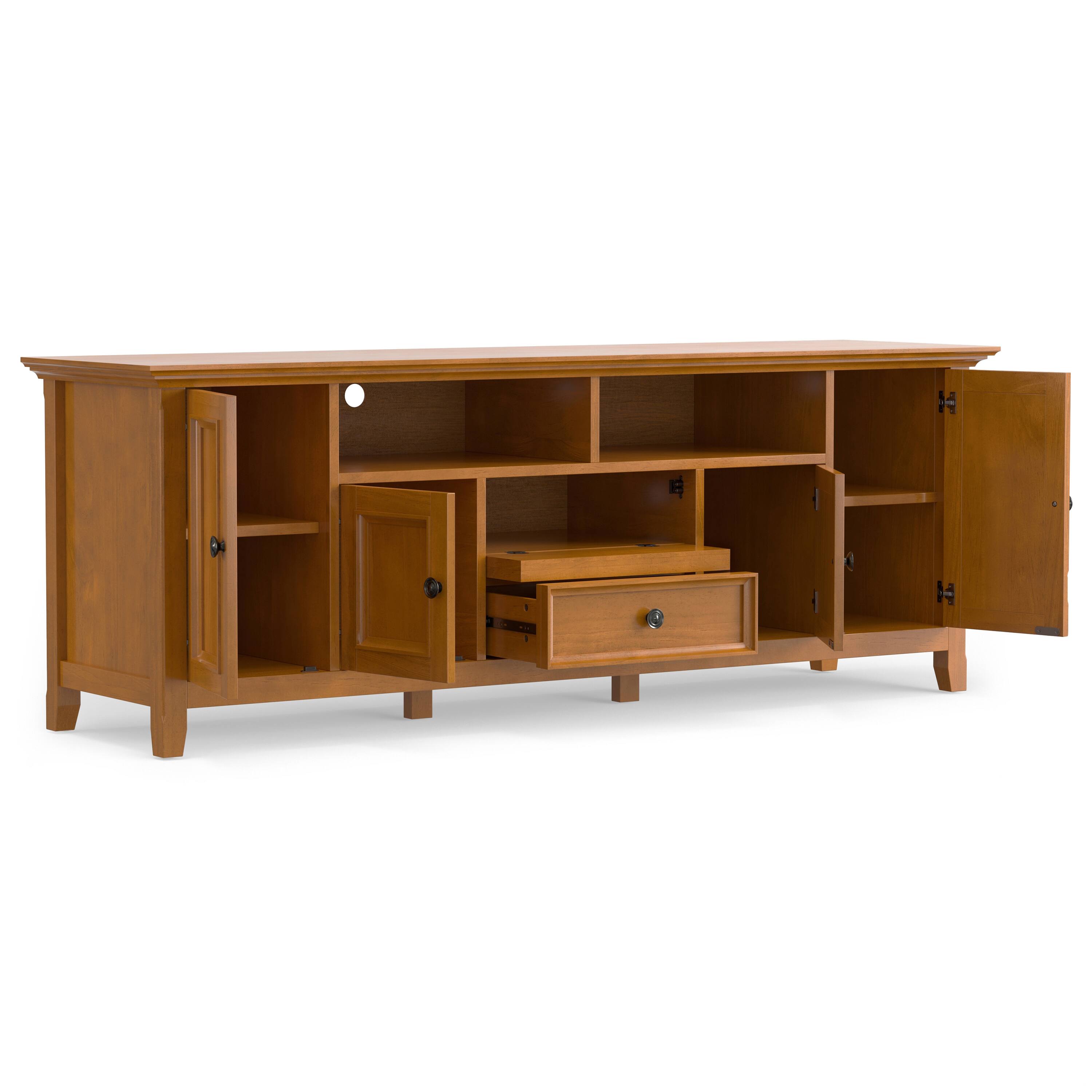 Alt View 1. Simpli Home - Amherst 72 inch Wide Solid Wood Transitional TV Stand in Light Golden Brown - Light Golden Brown.