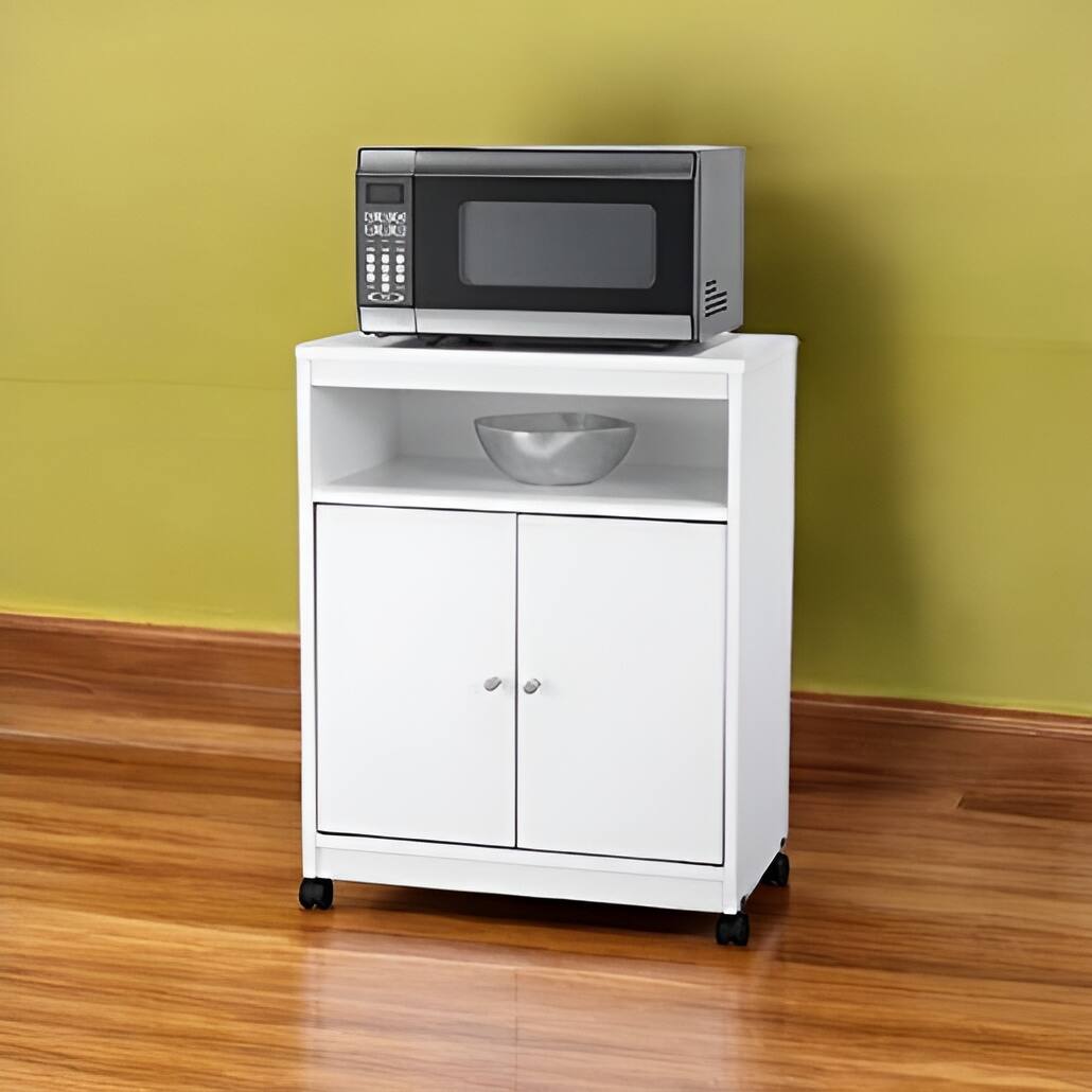 Left. SlickBlue - Utility Cart with Wheels for Kitchen Storage and Microwave - White.