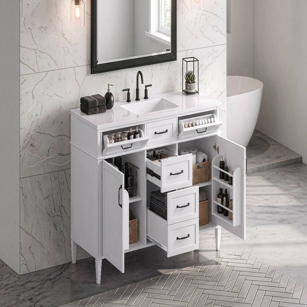 Angle. Loheer - Loheer 48 inch bathroom vanity Freestanding Cabinet White - White.