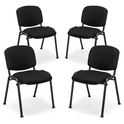 Front. Costway - Costway 4 Pack Conference Chair Set Guest Reception Chairs with Powder Coated Metal Frame Upholstered Back & Seat - Black.