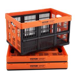 VEVOR - Plastic Collapsible Storage Basket, 45L 3 Packs, Folding Stackable Storage Containers with Handles - Black + Orange