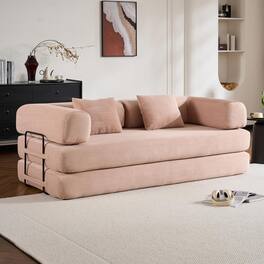 Trinkets Crazed - Convertible Sleeper Sofa Bed with Fixed-Shape Frame, Corduroy Folding Boneless Couch - Pink