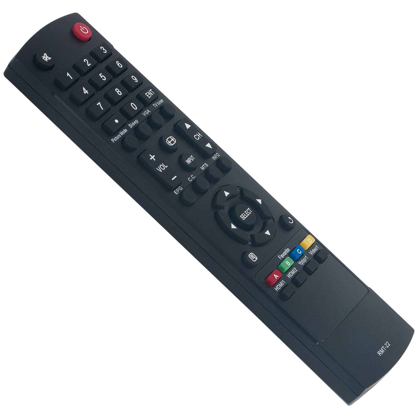 G 3 2 6 1 5 9 4 8 ENT 7 0 TVToMe VGA Sleep PictureMode CH + INPUT INFO VOL MTS C.C. EPG SELECT J GO D Favorite C Video1 B Yphpr1 A HDMI2 HDMM1 RMT-22