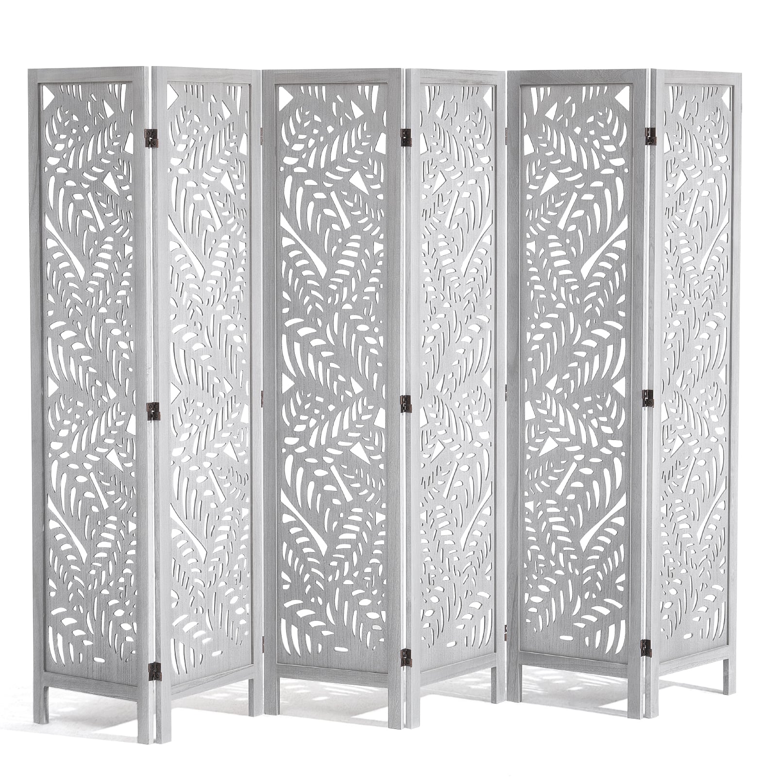 VEVOR - Wood Room Divider, 6 Panel Wood Folding Privacy Screen, 66.9 Inches Tall Indoor Carved Partition Divider - White
