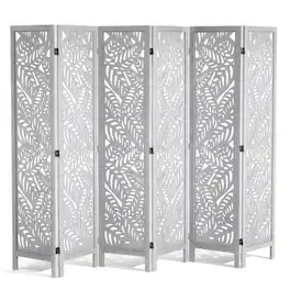 VEVOR - Wood Room Divider, 6 Panel Wood Folding Privacy Screen, 66.9 Inches Tall Indoor Carved Partition Divider - White