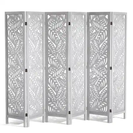 Front. VEVOR - Wood Room Divider, 6 Panel Wood Folding Privacy Screen, 66.9 Inches Tall Indoor Carved Partition Divider - White.