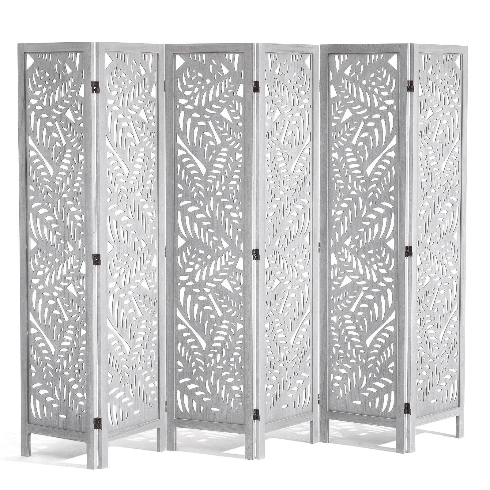 Front. VEVOR - Wood Room Divider, 6 Panel Wood Folding Privacy Screen, 66.9 Inches Tall Indoor Carved Partition Divider - White.