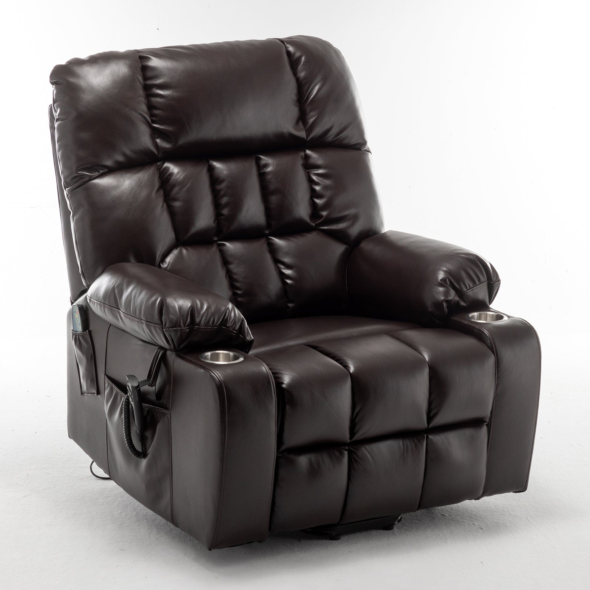 Boyel Living - Lift Chair for Big and Tall Person 2 OKIN Motor Heat Massage 2 Remote 2 Cup Holder 2 Pockets - WINE RED