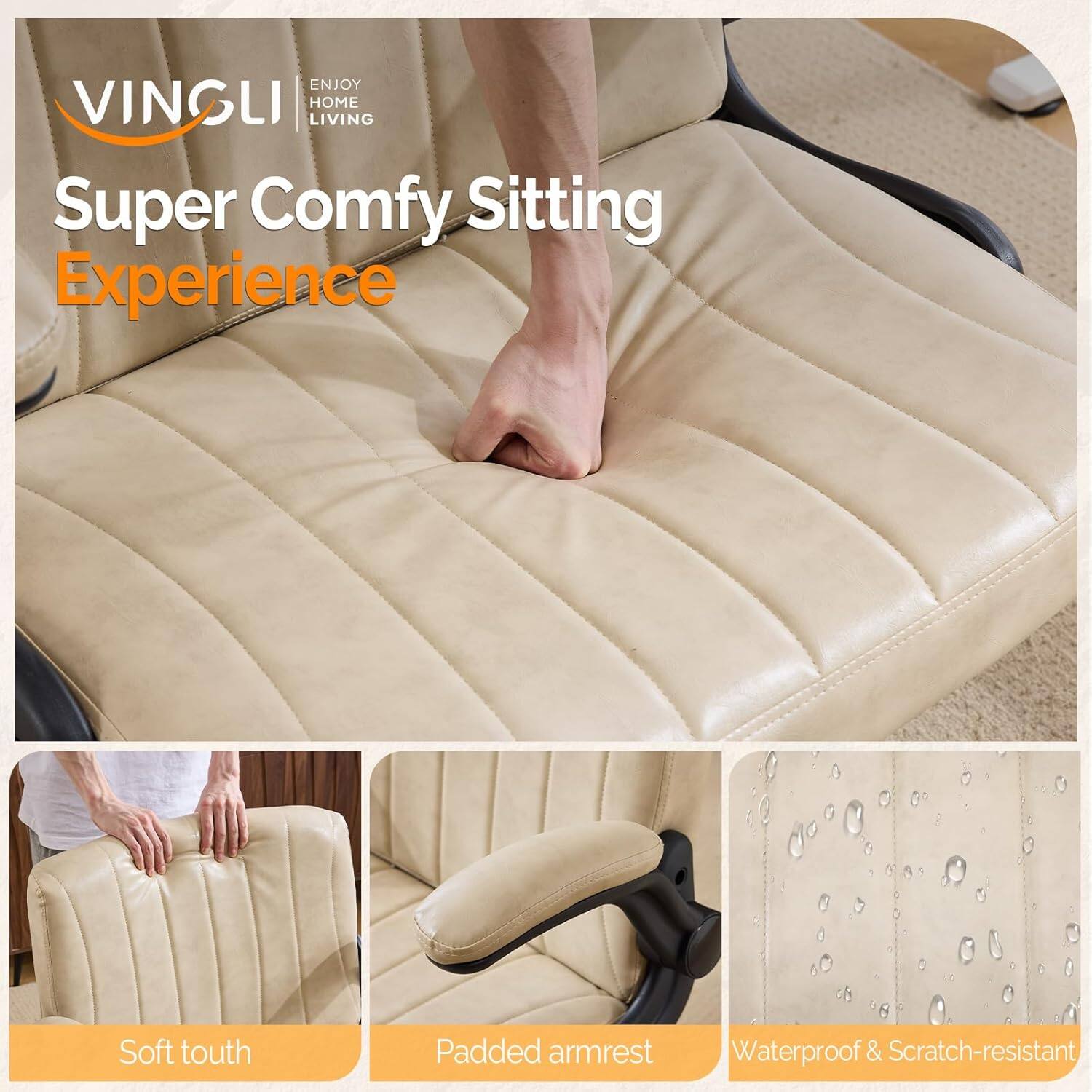 ENJOY VINGLI HOME LIVING Super Comfy Sitting Experience Soft touch Padded armrest Waterproof & Scratch-resistant