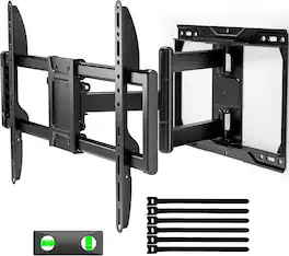 FINEAK - Full Motion TV Wall Mount for 37-84 Inch TVs, Tool-Free Tilt & Swivel - Black