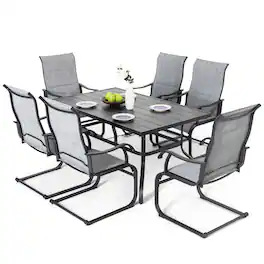 Nuu Garden - Patio 7-Piece Dining Set, Premium Textilene Chairs, Rectangle Iron Table - Gray