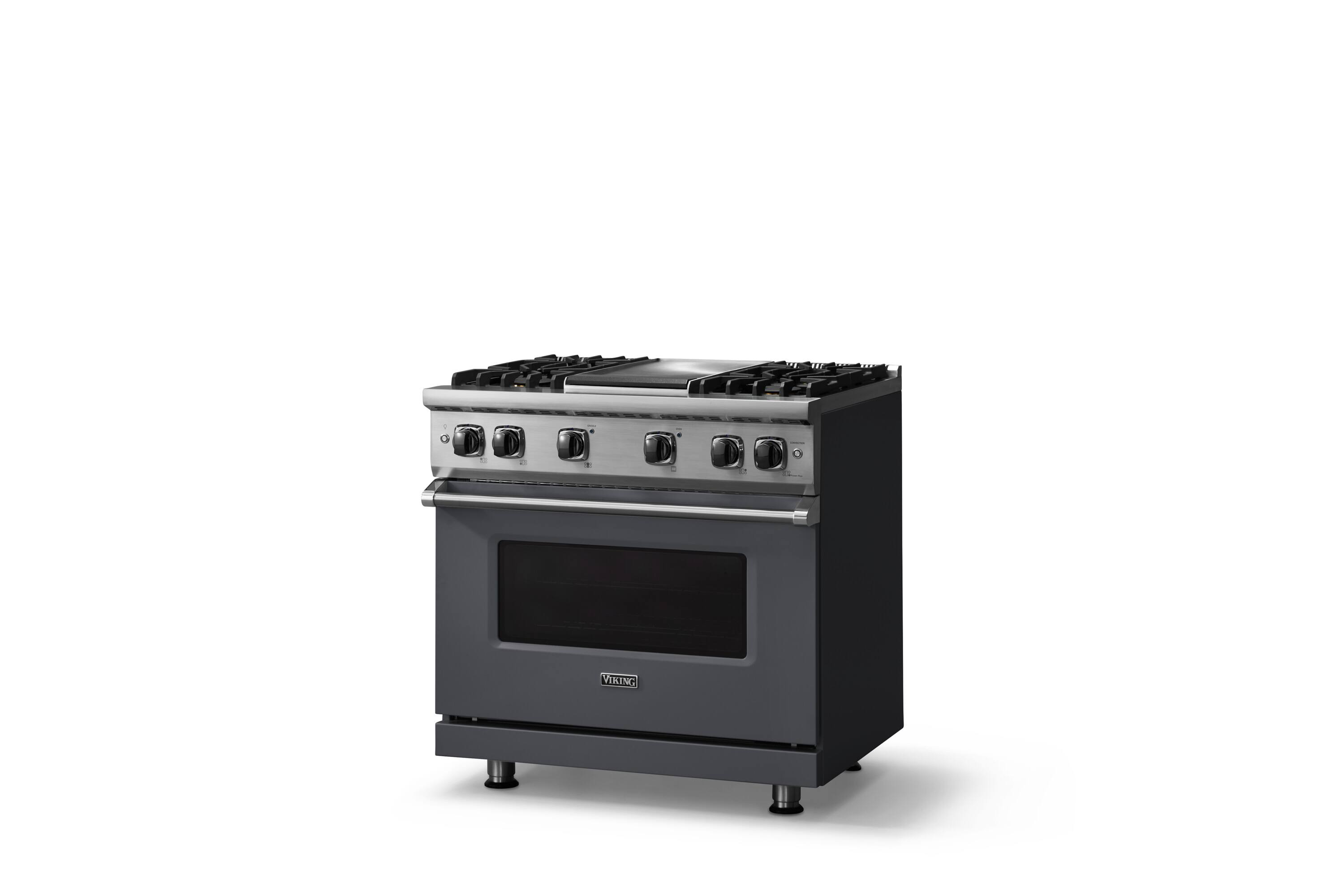 Angle. Viking - 5.1 Cu. Ft. 36"W Freestanding LP Gas Sealed 4 Burner Range with Griddle - Cast Black.